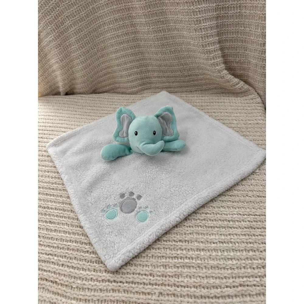 Baby Gear Elephant Lovey Security Blanket Aqua Blue White Sherpa‎ Fleece